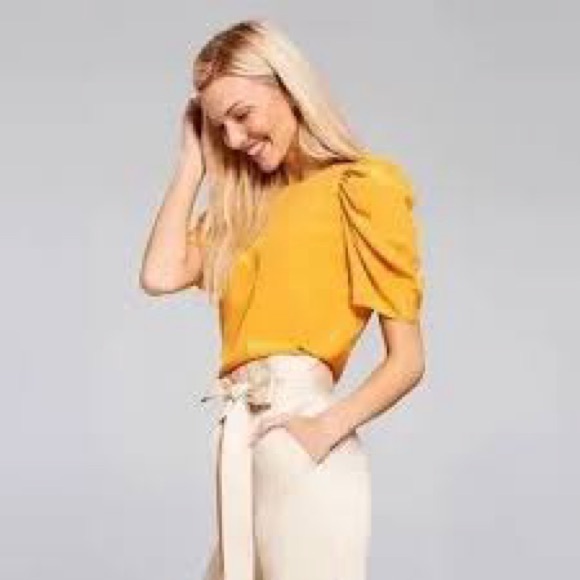 ANTONIO MELANI Mustard Puff Sleeve Blouse 100% Silk - Picture 1 of 7